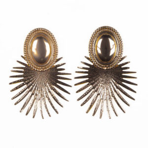 Gold earrings with spikes isolated on white background