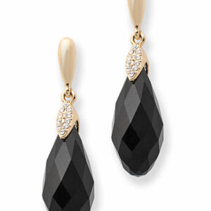 Gold earrings with onyx isolated on white