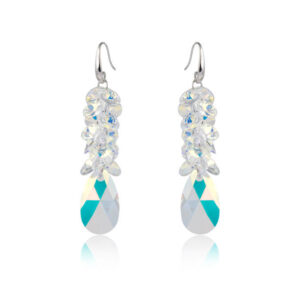 Pair of diamond earrings isolated on white background