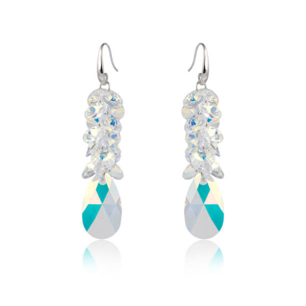 Pair of diamond earrings isolated on white background